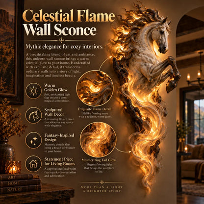 🔥Last Day 49% OFF -🦄 Celestial Flame Unicorn Wall Sconce – A Magical Guardian Awakens on Your Wall