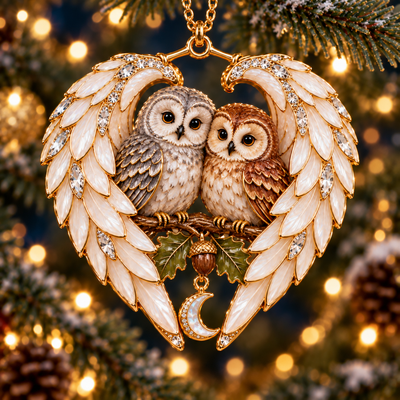 Owl Pair Angel Wing Ornament