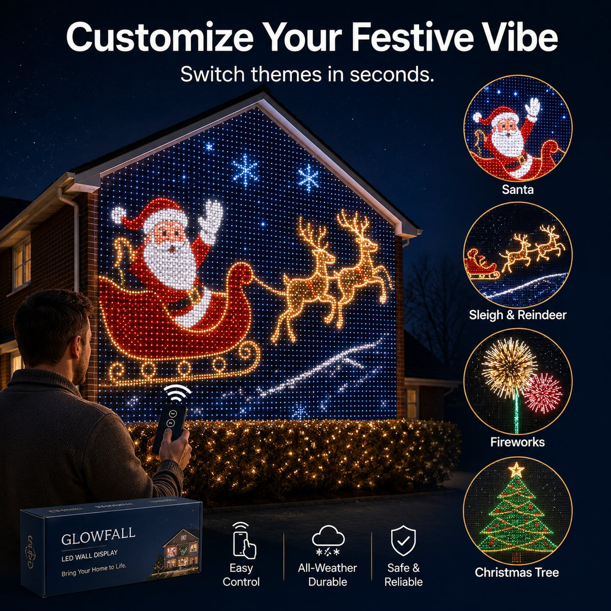Three step Christmas LED net installation
