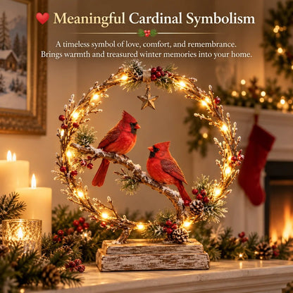 🔥Last Day 60% OFF -Lighted Cardinal Tabletop Decor, Rustic Red Cardinal Pair with Warm LED Lights