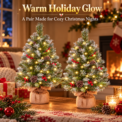 🎄 CozyGlow™ – Set of 2 Pre-Lit Frosted Christmas Trees ✨