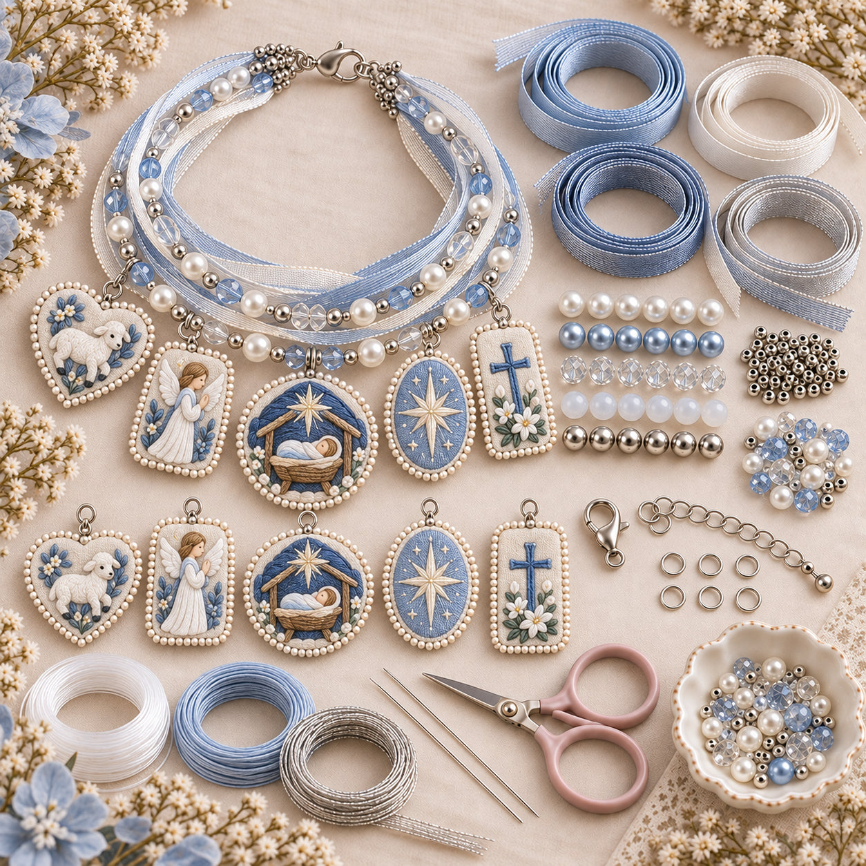 DIY Christian Faith Ribbon Bracelet Kit – Beaded Cross, Dove & Inspirational Charm Jewelry Craft Set
