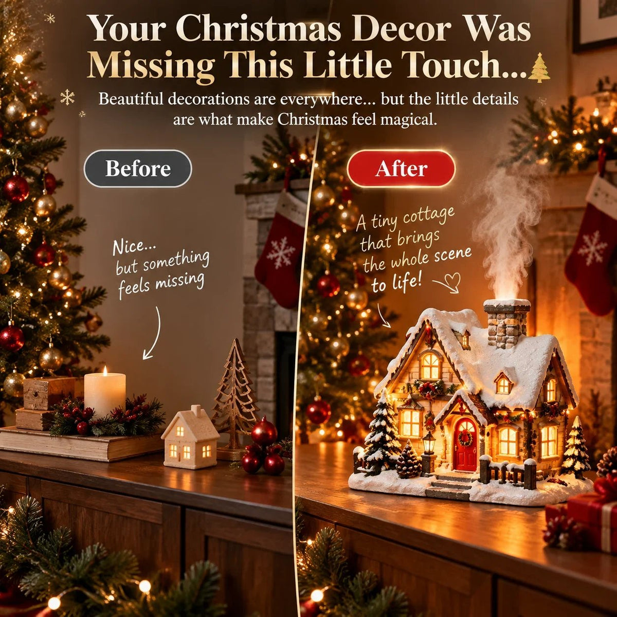 🔥 LAST DAY 50% OFF 🔥 Christmas Cottage Humidifier™ – Glowing Snow Village with Soft Mist, Warm Lights & Cozy Holiday Charm 🎄❄️✨