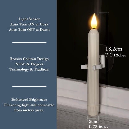 Homemory 6 Pcs Window Candles with Sensor Dusk to Dawn, Ivory Striped Candlesticks with Suction Cups, Roman Column Christmas Window Candle Battery Operated, Flameless Led Taper Candles for Windows