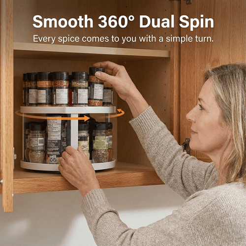 ⏳Limited Offer 50%OFF🔥2-Tier D-Shaped Adjustable Rotating Spice Organizer