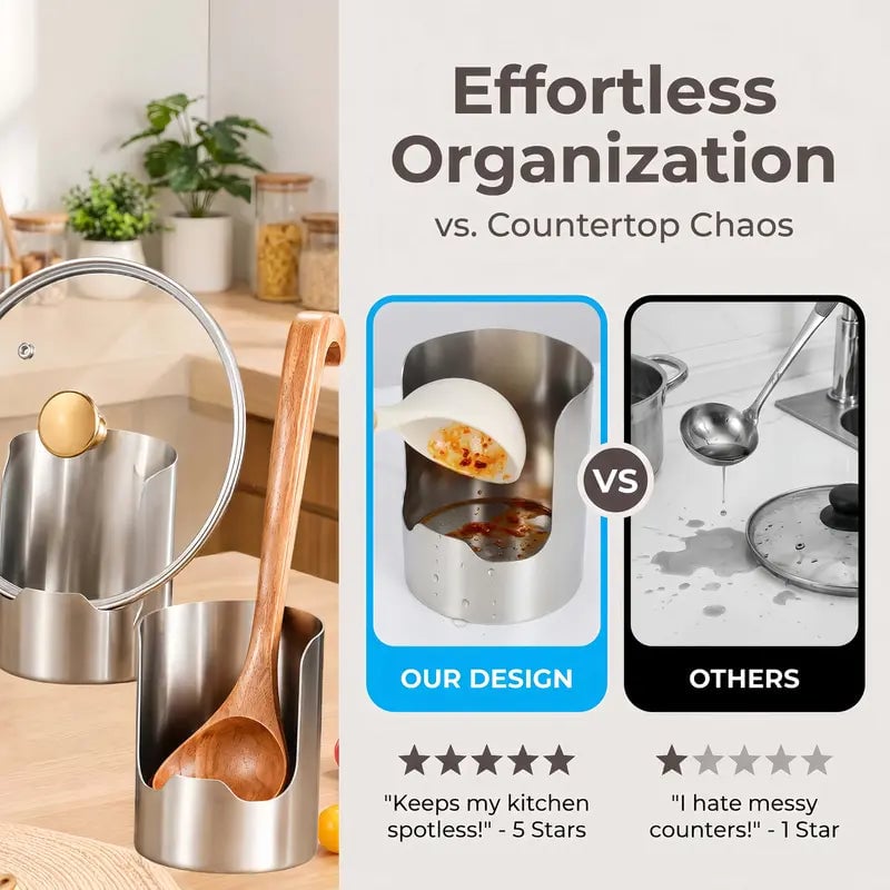 Utensil organizer versus messy countertop comparison