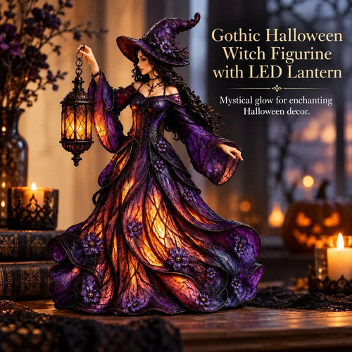 ⏳ Last Day 49% OFF – 🧙 Gothic Witch Lantern Figurine | Warm LED Glow for Shelves, Mantels & Halloween Displays 🎃