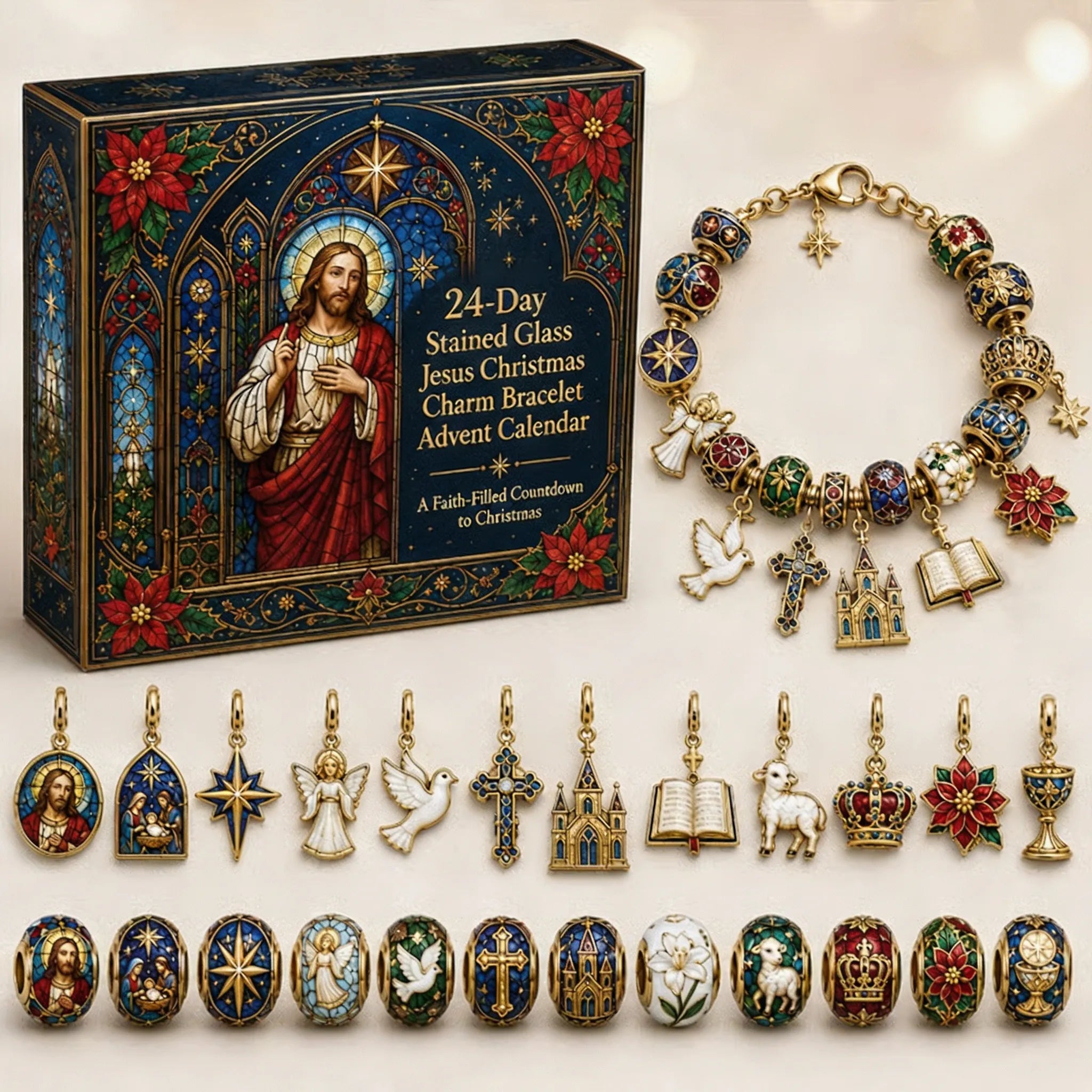 ⏳ Last Day 54% OFF – ✝️ 24-Day Christian Christmas Charm Bracelet Advent Calendar | 16 Faith-Inspired Charms & 8 Decorative Beads to Build a Meaningful Keepsake Bracelet 🎄