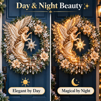 ✨ Heavenly Angel Christmas Wreath 🎄 Lighted Holiday Door Decor With Glowing Star