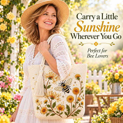 🌸 Garden Bloom Tote™ – Hummingbird & Honeybee Floral Bag