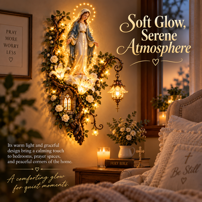🙏✨ Blessed Mother Lighted Wall Décor | Virgin Mary 3D Religious Wall Art with Warm Ambient Glow