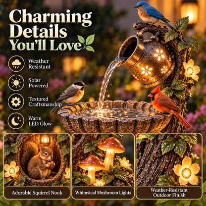 🐿️ Solar Birdbath Fountain Garden Decor – A Cozy Wildlife Haven for Your Yard