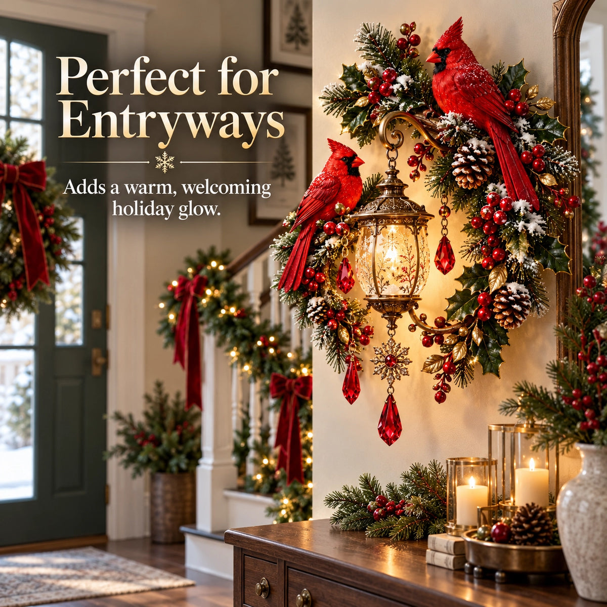 🔥Last Day 49% OFF🔥Cardinal Christmas Lantern Glo – Lighted Holiday Wall Decor