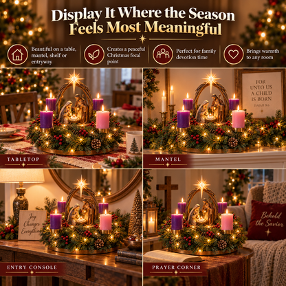 🔥 👼Lighted Nativity Advent Wreath – A Sacred 4-Week Christmas Tradition🕯️