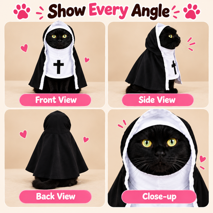 Funny Nun Pet Costume – Hooded Halloween Robe for Cats & Small Dogs, Photo & Party Costume