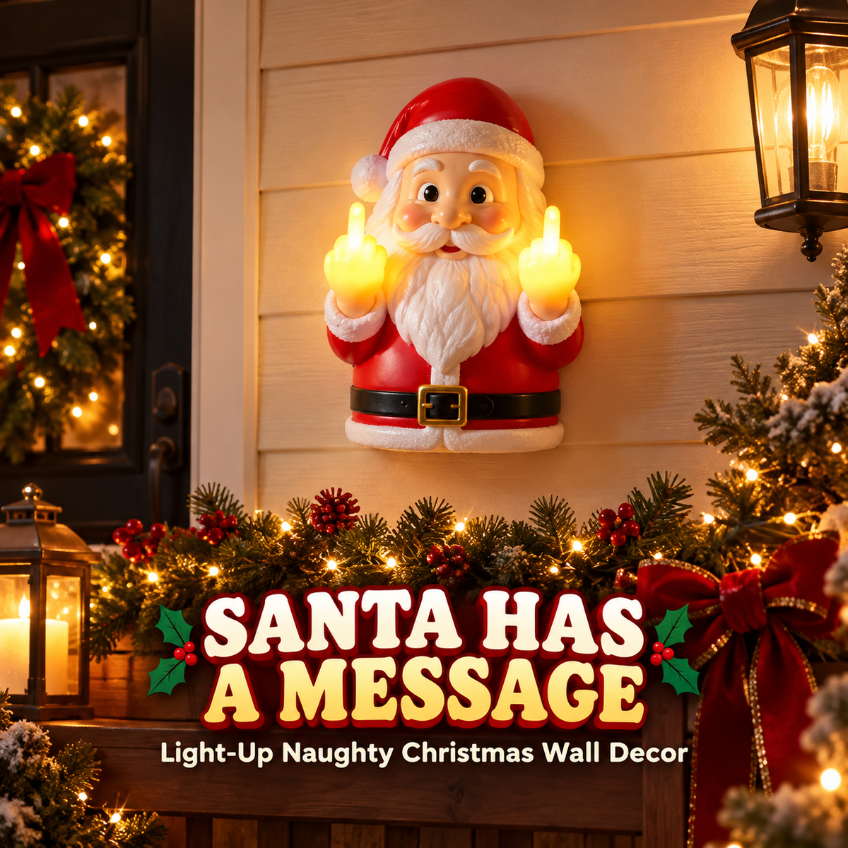 JollyFlips™ Light-Up Middle Finger Christmas Wall Décor