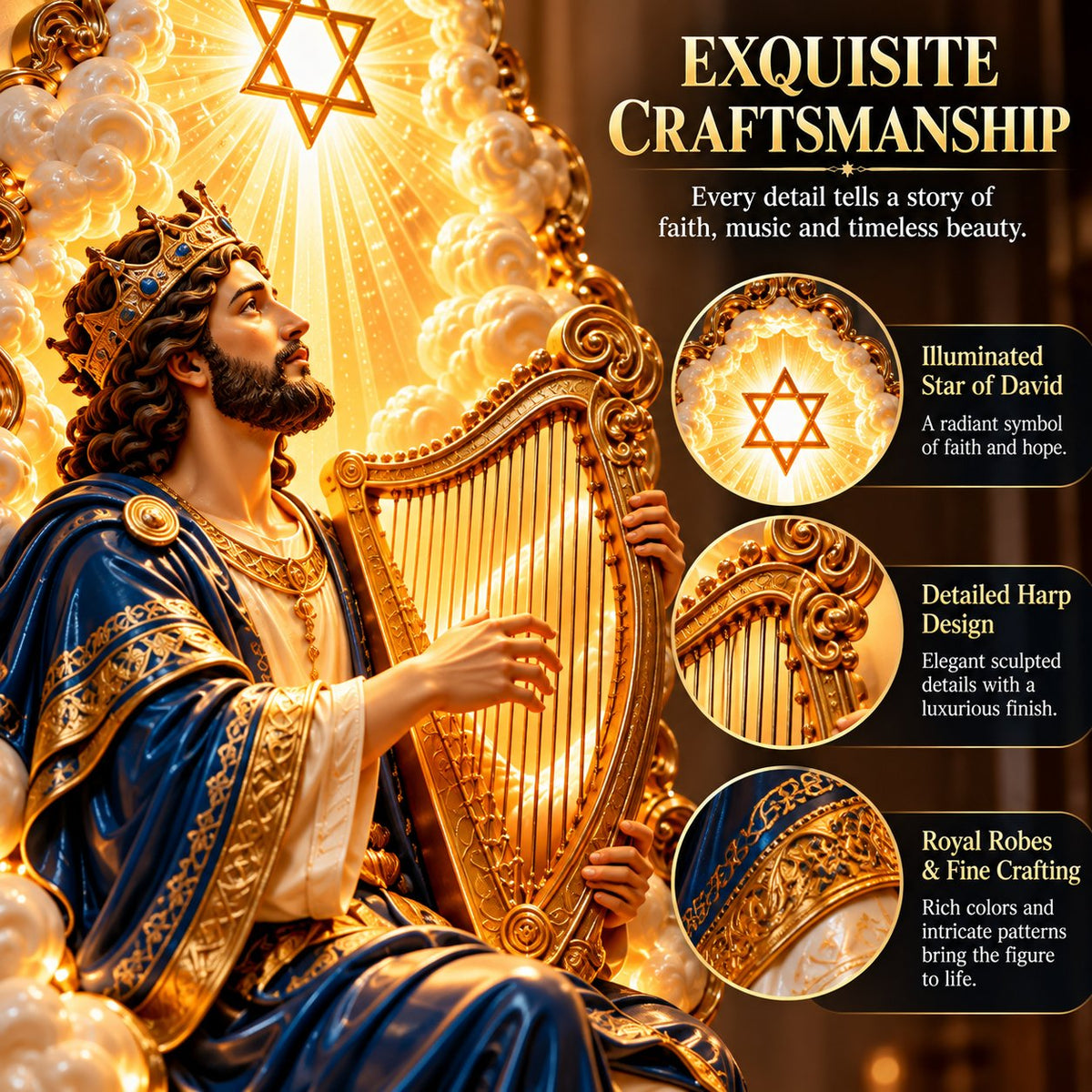 Detailed craftsmanship of Jewish Heritage King David wall art
