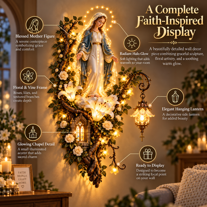 🙏✨ Blessed Mother Lighted Wall Décor | Virgin Mary 3D Religious Wall Art with Warm Ambient Glow
