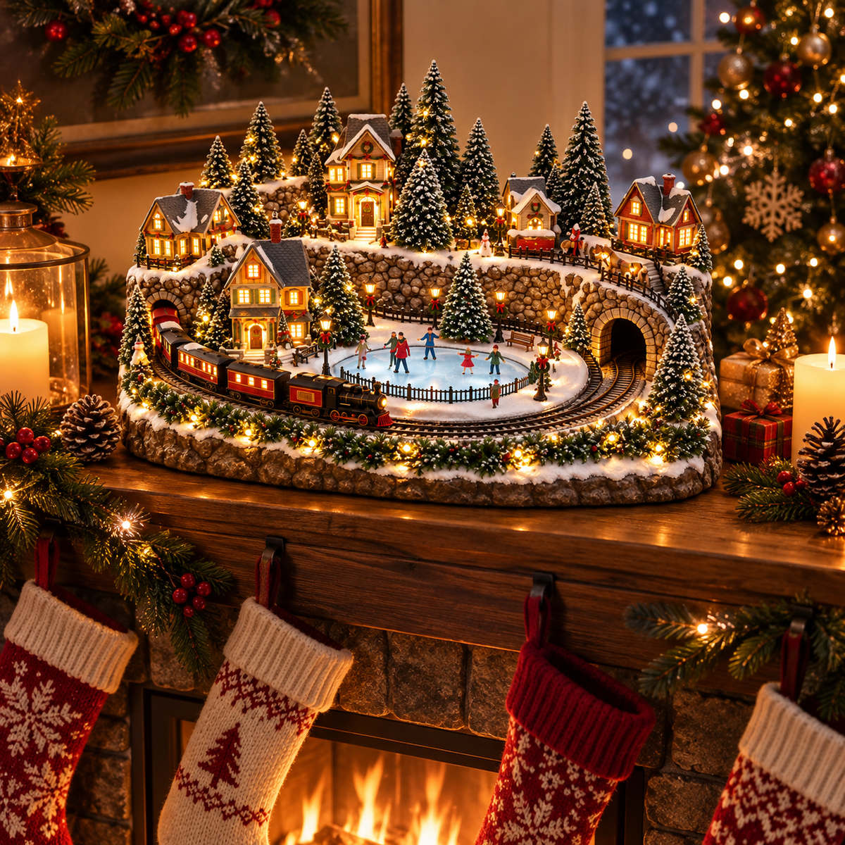 🔥 LAST DAY 49% OFF - Animated Holiday Train & Ice Rink Scene ✨