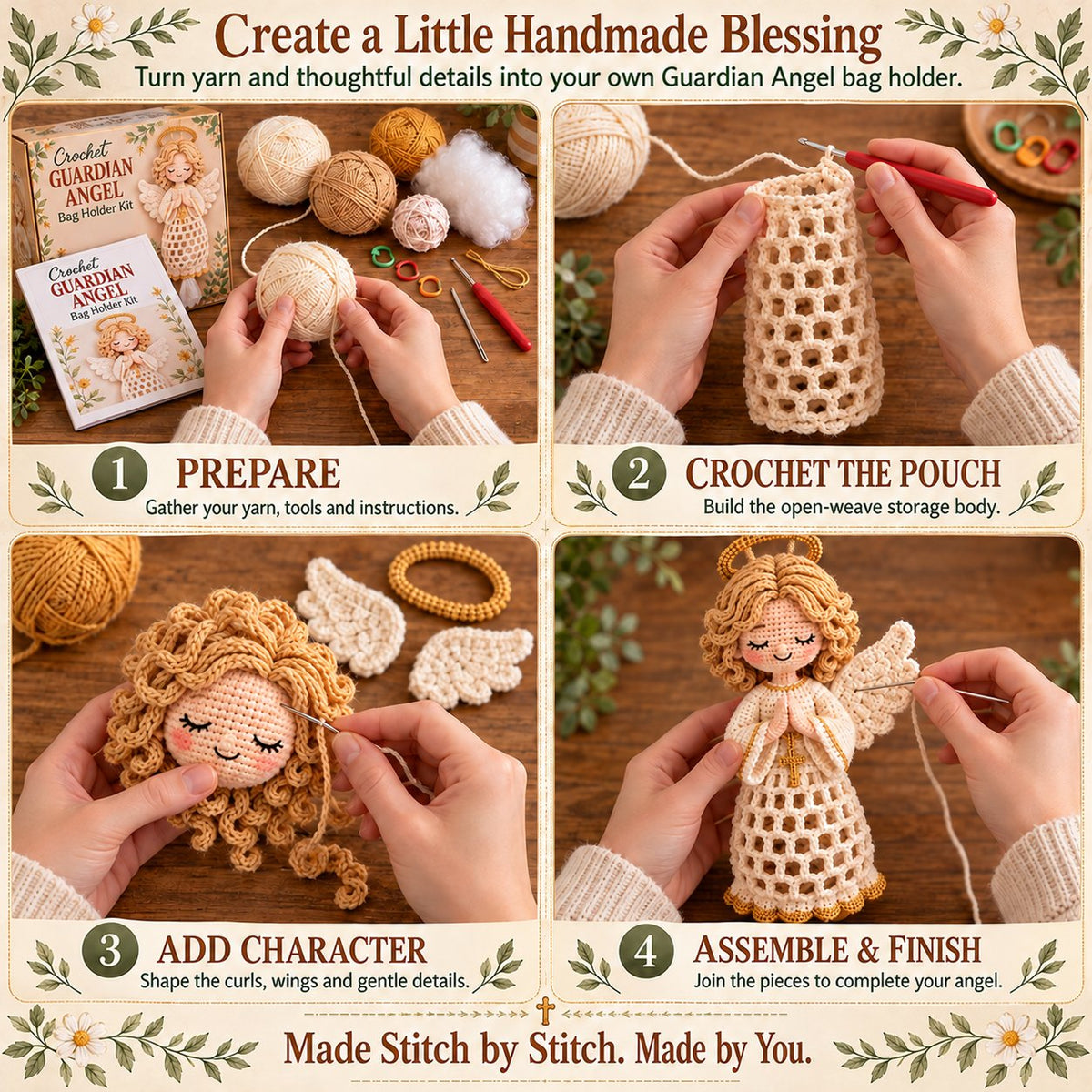 ⏳ Last Day 49% OFF – 🧶 Beginner-Friendly Blessed Home Crochet Bag Holder DIY Kit | 4 Faith-Inspired Designs with Yarn, Tools & Guide Included ✝️
