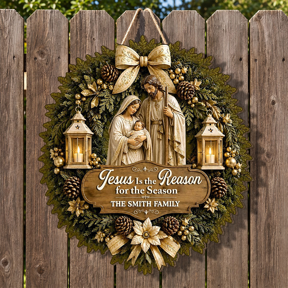 🎄 LIMITED-TIME CHRISTMAS SALE ✝️ Jesus Is the Reason for the Season™ – Personalized Wooden Door Sign | Meaningful Christian Christmas Decor & Family Gift 🎁