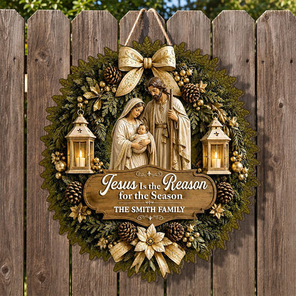 🎄 LIMITED-TIME CHRISTMAS SALE ✝️ Jesus Is the Reason for the Season™ – Personalized Wooden Door Sign | Meaningful Christian Christmas Decor & Family Gift 🎁