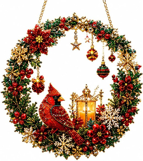 Cardinal Christmas diamond wreath