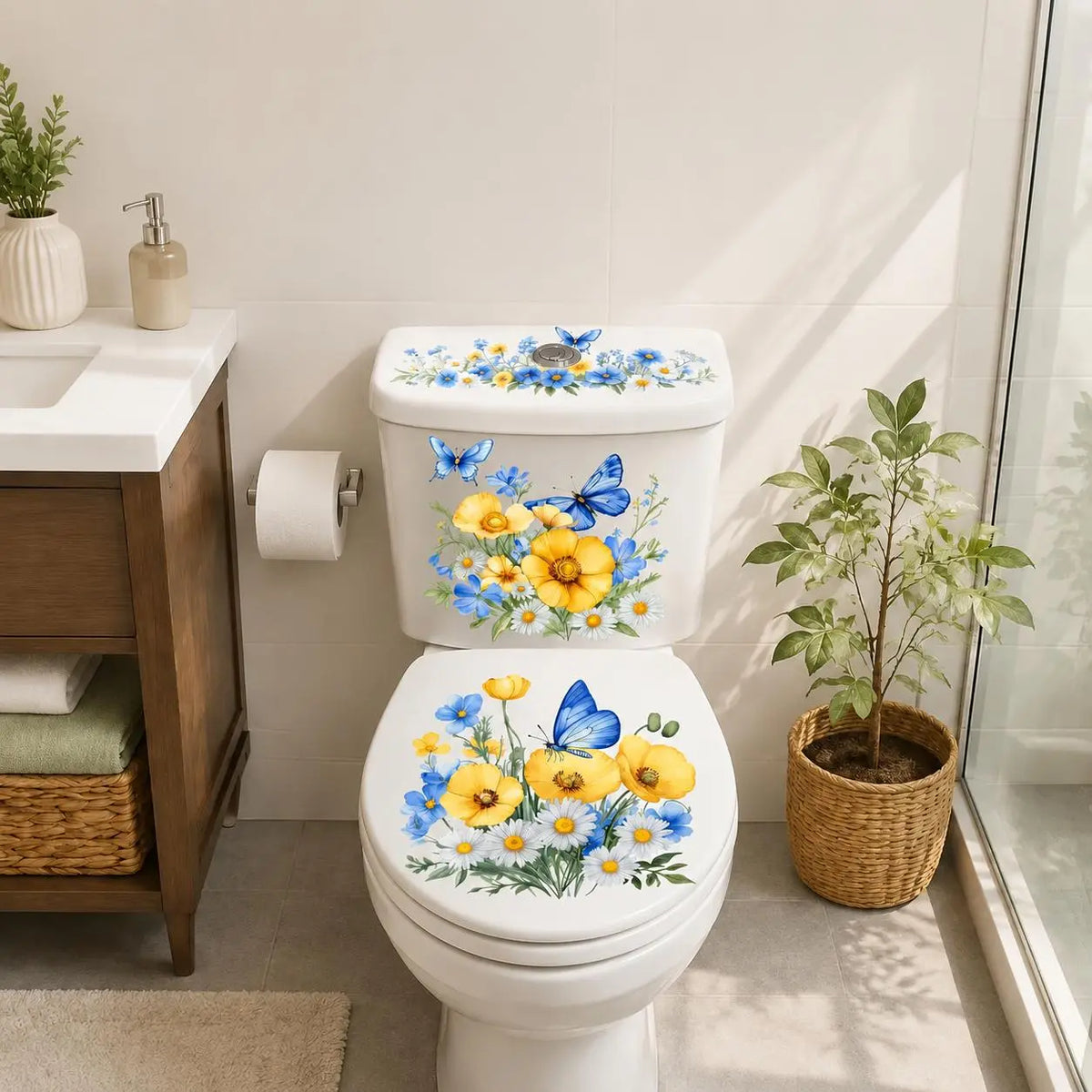🔥 Limited-Time 49% OFF 🌸3 Piece Golden Floral Toilet Stickers – Pearl-Inspired Bathroom Decals