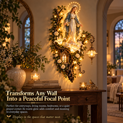 🙏✨ Blessed Mother Lighted Wall Décor | Virgin Mary 3D Religious Wall Art with Warm Ambient Glow