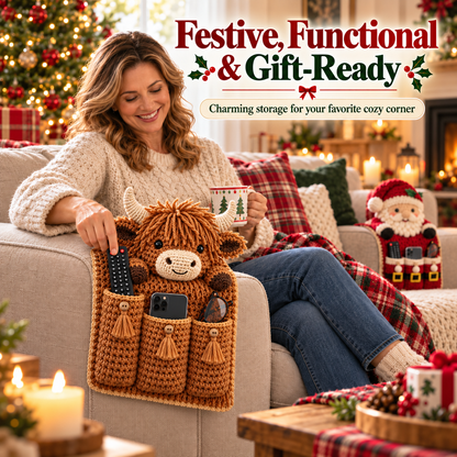 🎄 Cozy Critters™ Crochet Sofa Armrest Organizer – Cute Christmas Remote, Phone & Glasses Storage Holder