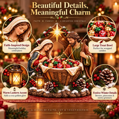 ⏳ Last Day 49% OFF – ✝️ Nativity Blessing Bowl™ | Lighted Christmas Treat Bowl with Mary, Joseph & Bethlehem Star 🎄