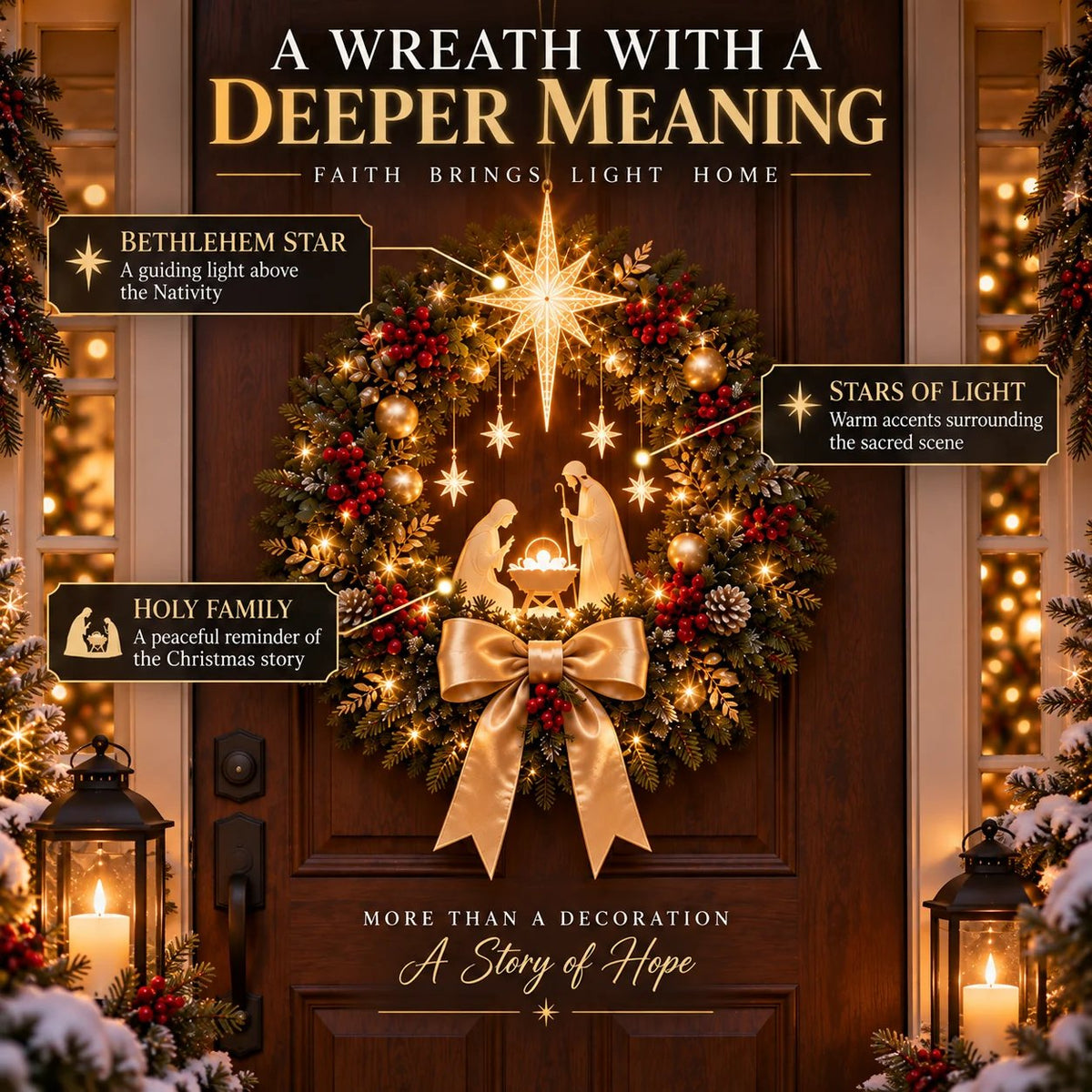 🔥HOT SALE🔥 49% OFF✨ Lighted Nativity Christmas Wreath – Bethlehem Star Front Door Decor🎄