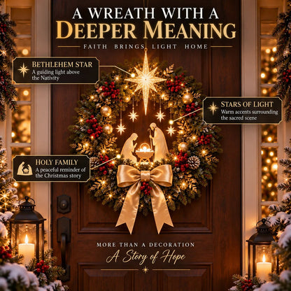 🔥HOT SALE🔥 49% OFF✨ Lighted Nativity Christmas Wreath – Bethlehem Star Front Door Decor🎄