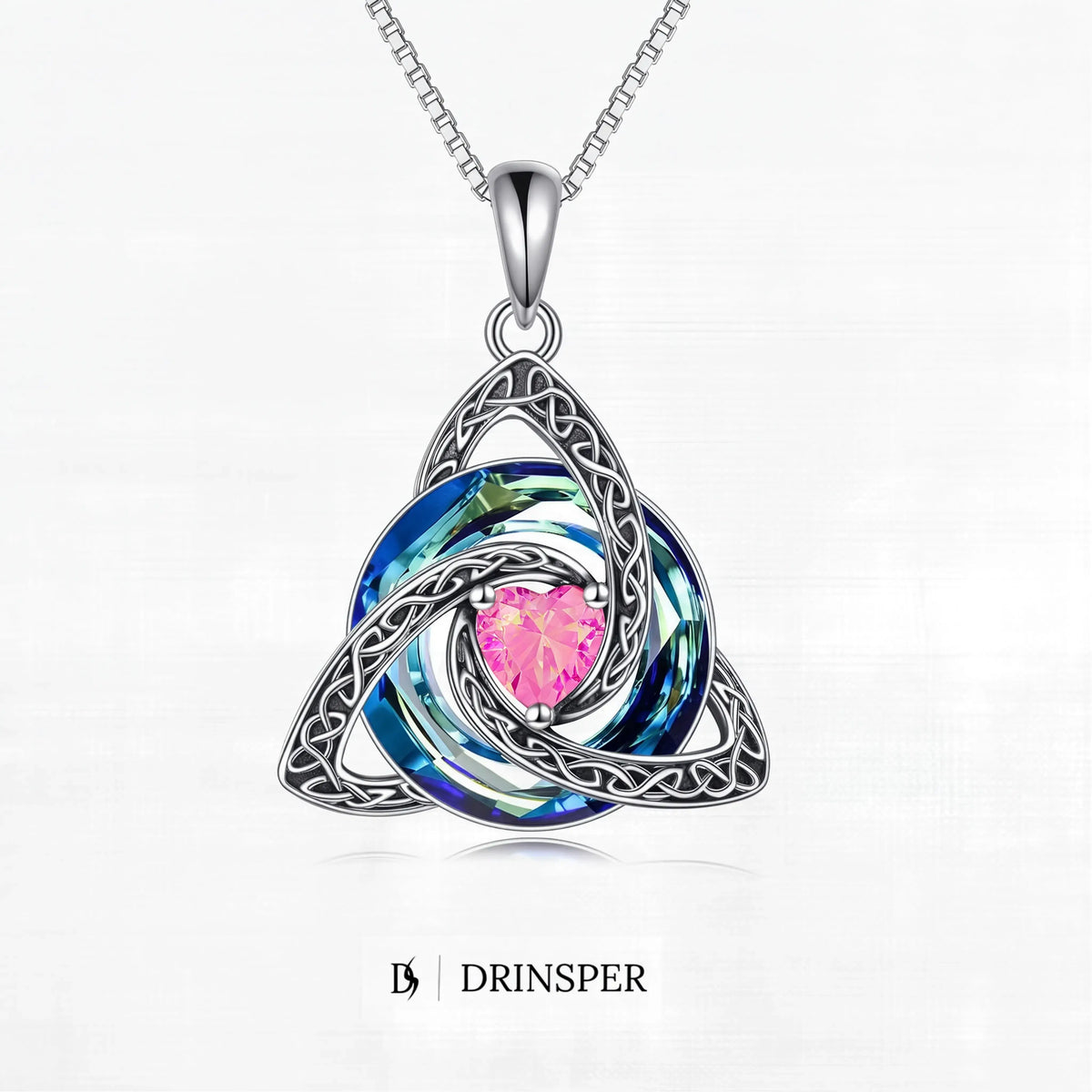 Birthstone Celtic Trinity Knot Necklace – Silver-Plated Crystal Pendant Jewelry