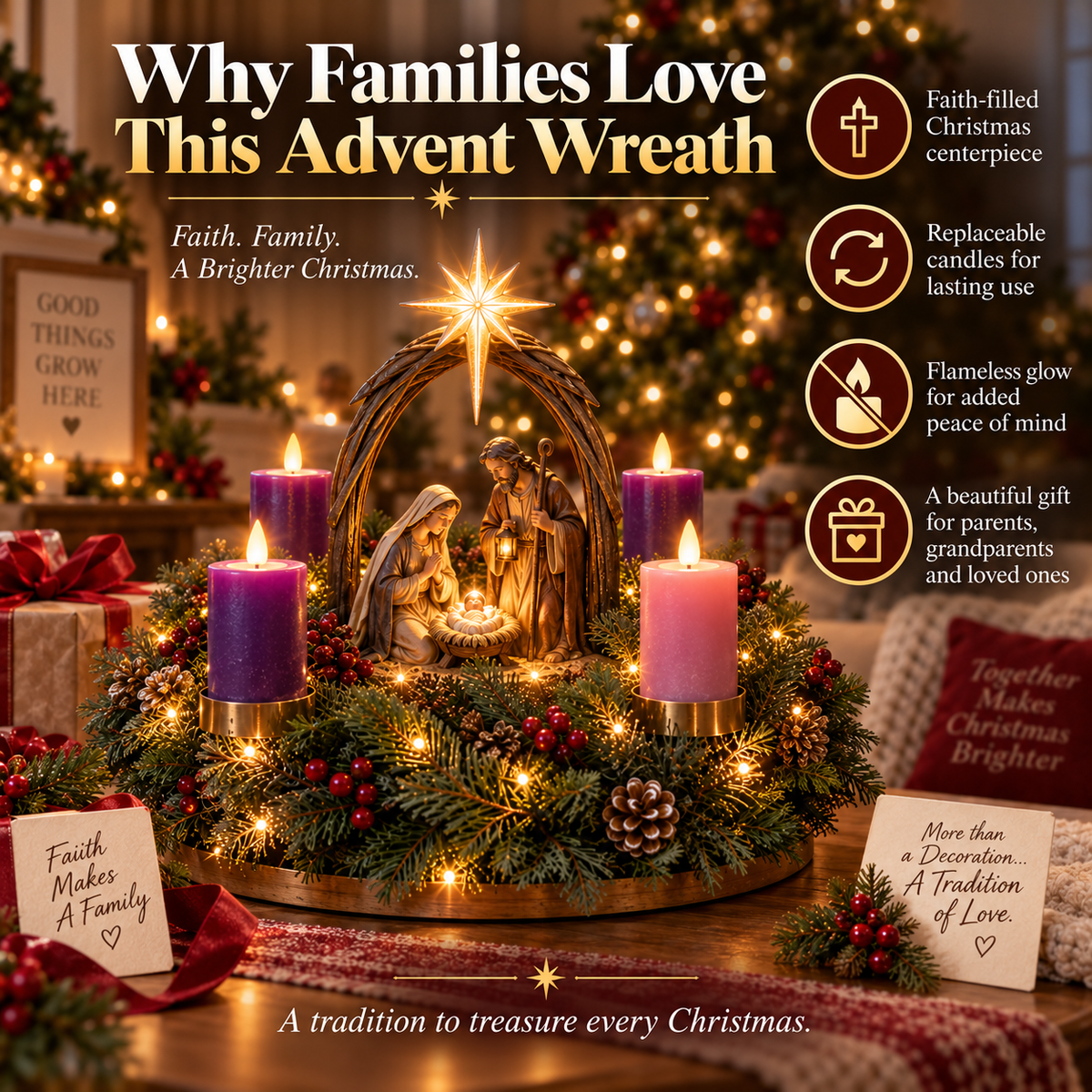 Ordinary Christmas centerpiece compared with Nativity Advent wreath