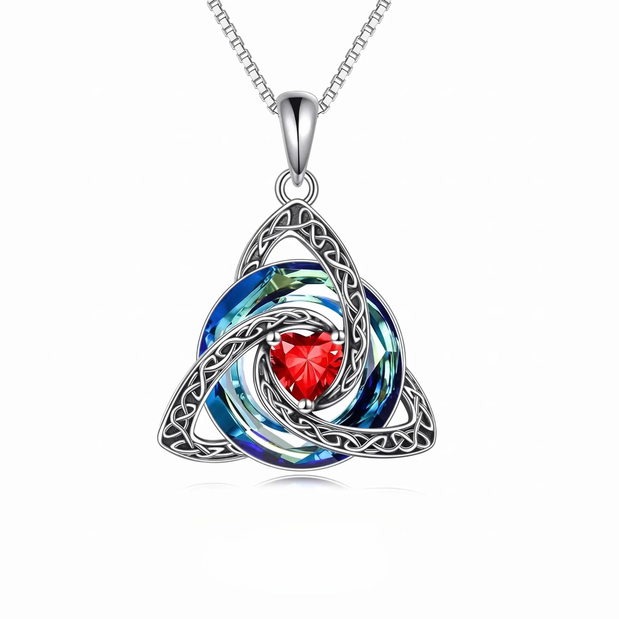Birthstone Celtic Trinity Knot Necklace – Silver-Plated Crystal Pendant Jewelry