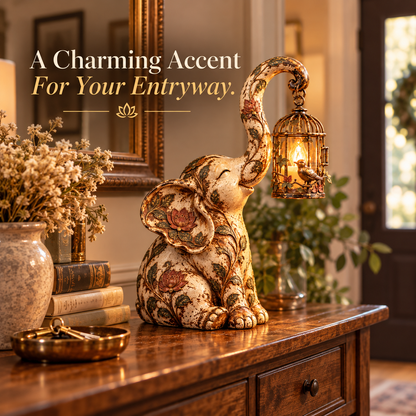 🐘✨Gentle Glow Elephant™ – Vintage Floral Lantern Statue