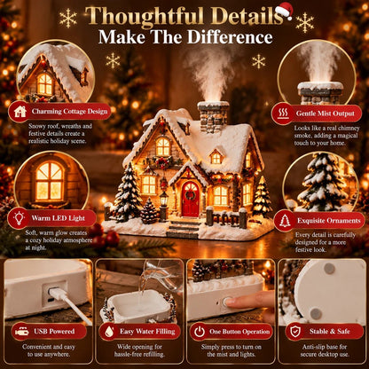 🔥 LAST DAY 50% OFF 🔥 Christmas Cottage Humidifier™ – Glowing Snow Village with Soft Mist, Warm Lights & Cozy Holiday Charm 🎄❄️✨