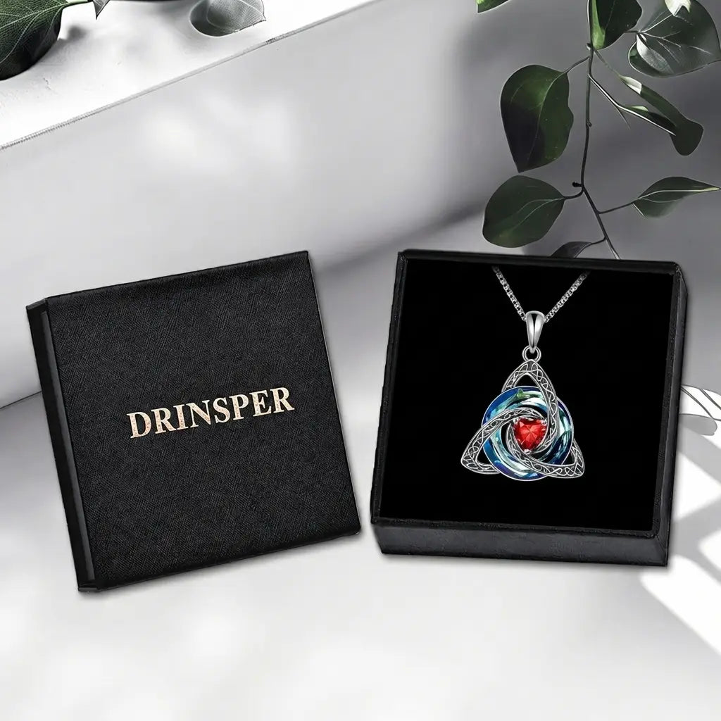 Birthstone Celtic Trinity Knot Necklace – Silver-Plated Crystal Pendant Jewelry