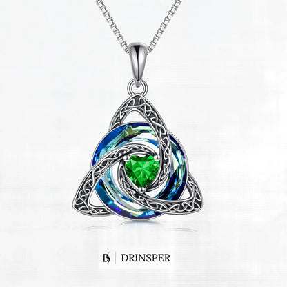 Birthstone Celtic Trinity Knot Necklace – Silver-Plated Crystal Pendant Jewelry