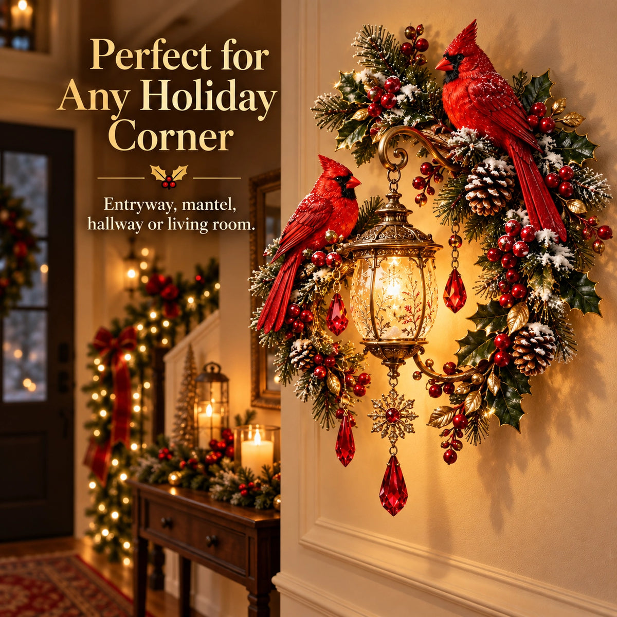 🔥Last Day 49% OFF🔥Cardinal Christmas Lantern Glo – Lighted Holiday Wall Decor