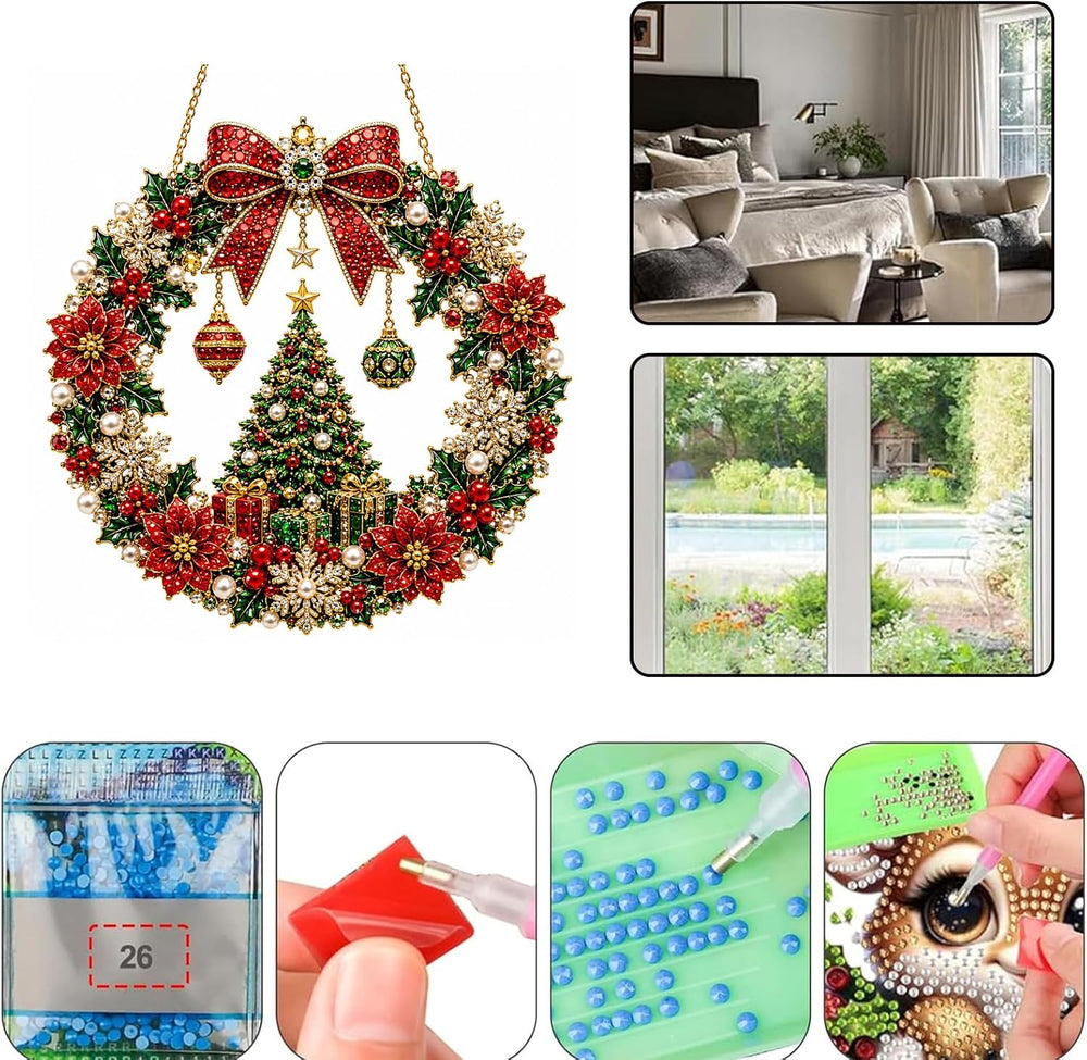 Christmas diamond art wreath craft process and steps