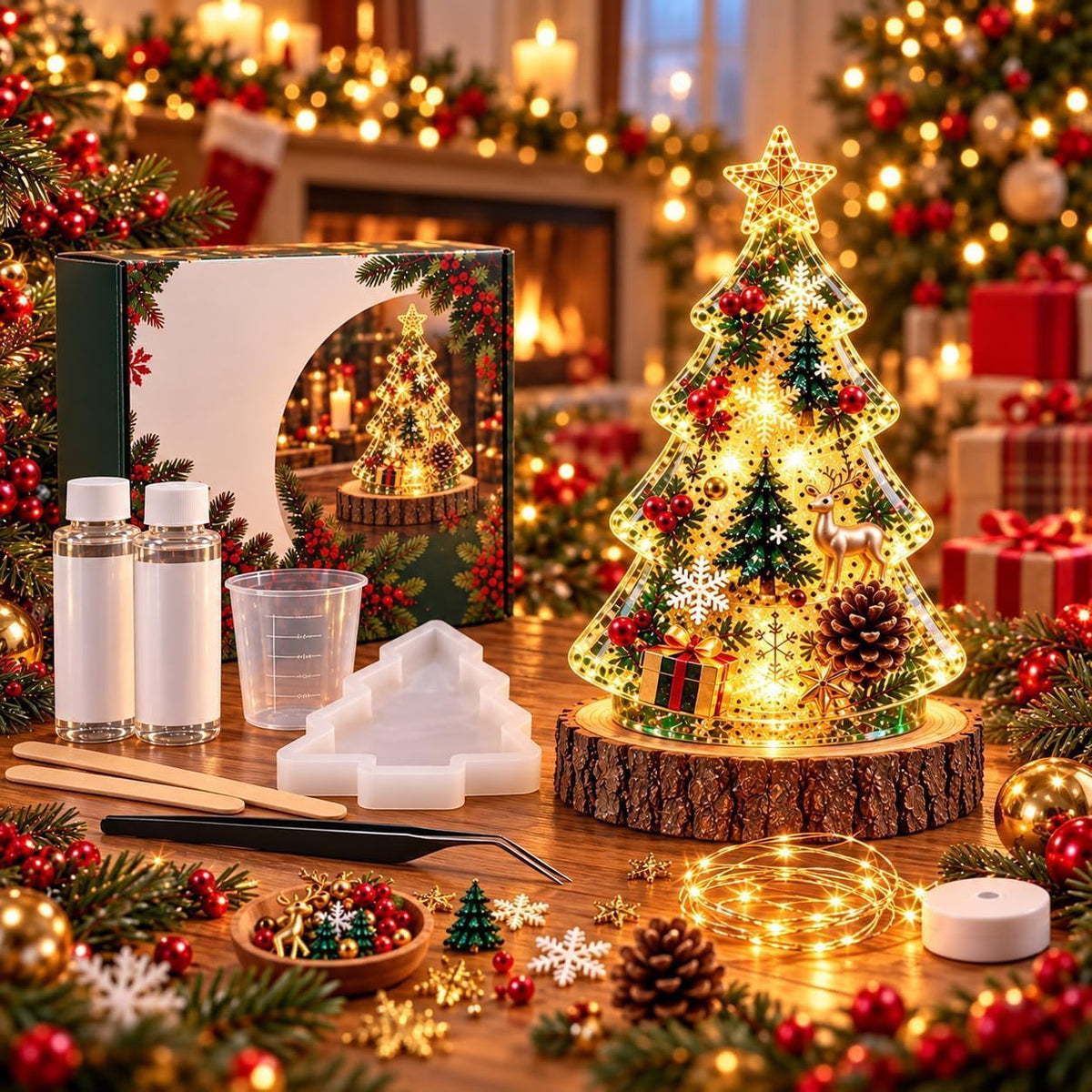 🎄 ChristmasGlow Creations™ – DIY Resin Christmas Night Light Kit | 6 Festive Designs & Holiday Craft Gift ✨
