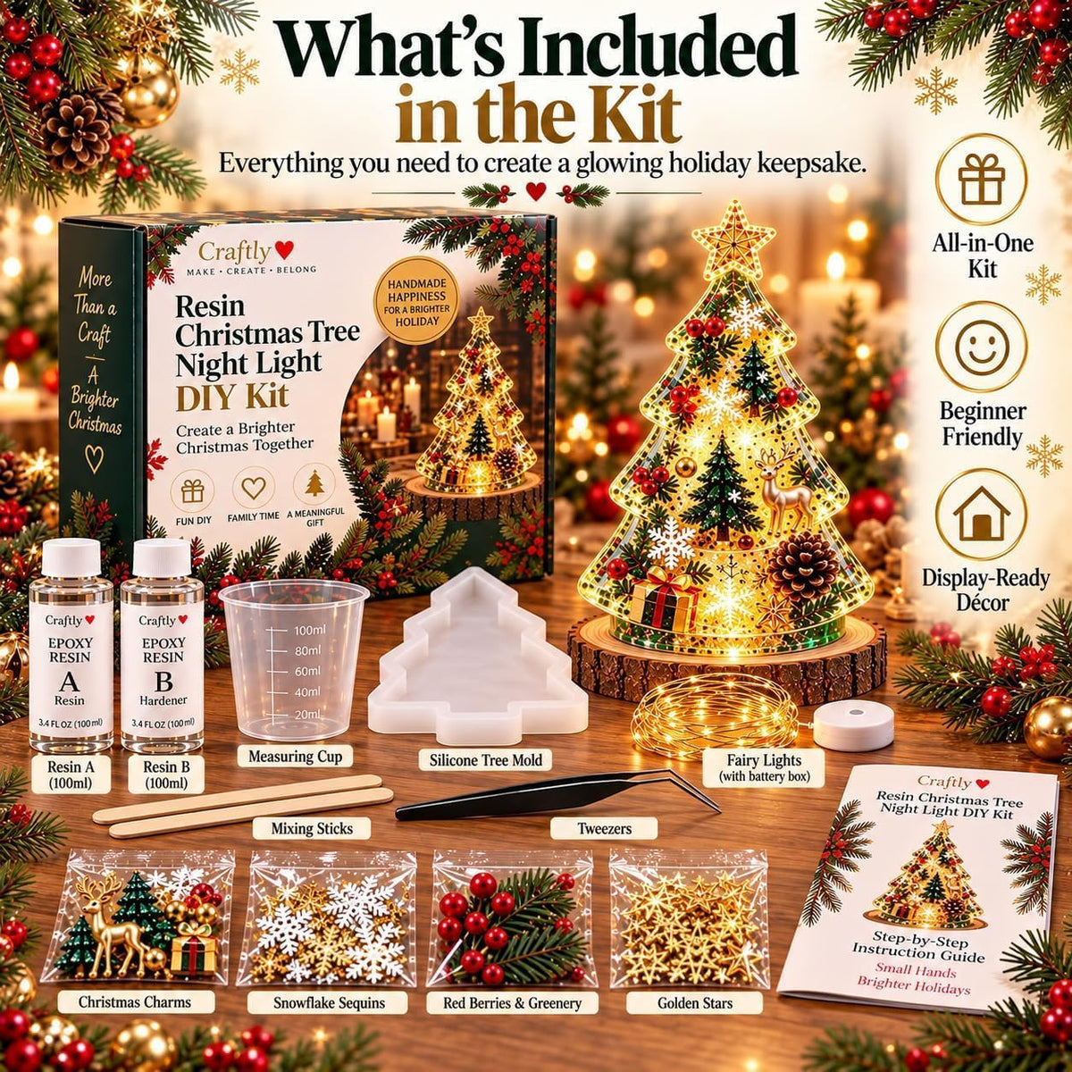 🎄 ChristmasGlow Creations™ – DIY Resin Christmas Night Light Kit | 6 Festive Designs & Holiday Craft Gift ✨