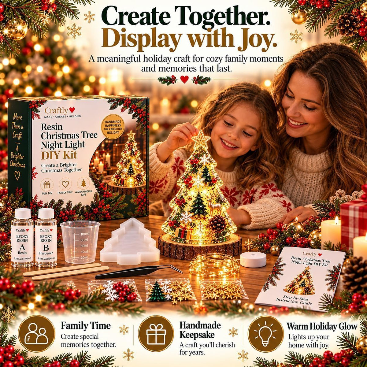 🎄 ChristmasGlow Creations™ – DIY Resin Christmas Night Light Kit | 6 Festive Designs & Holiday Craft Gift ✨