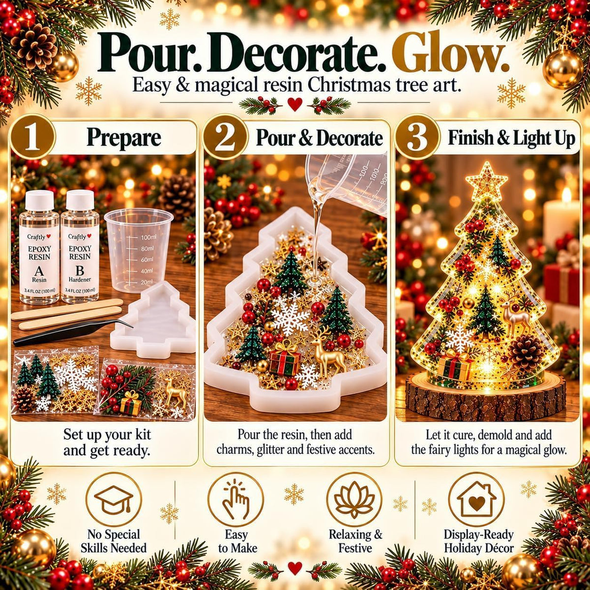 🎄 ChristmasGlow Creations™ – DIY Resin Christmas Night Light Kit | 6 Festive Designs & Holiday Craft Gift ✨