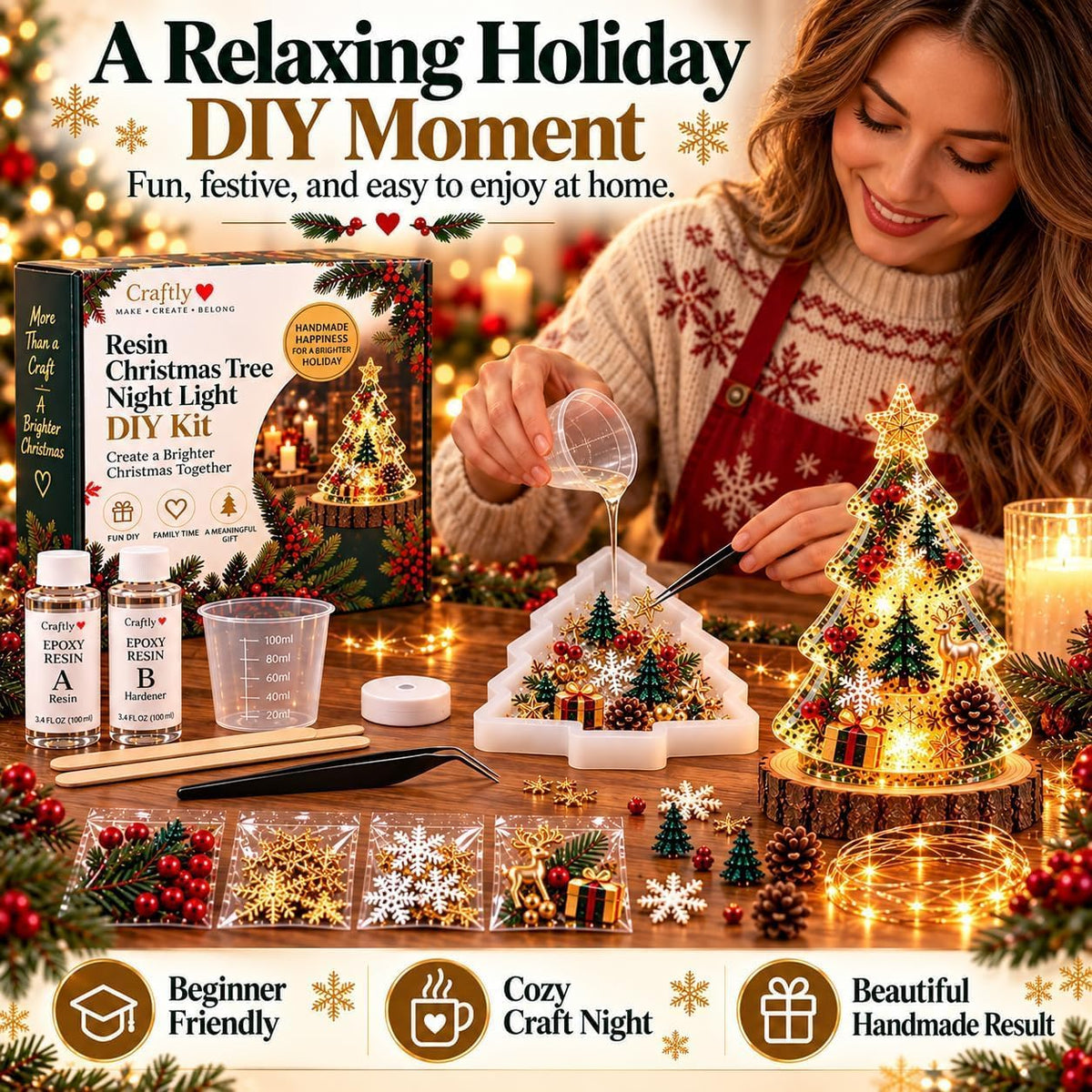 🎄 ChristmasGlow Creations™ – DIY Resin Christmas Night Light Kit | 6 Festive Designs & Holiday Craft Gift ✨