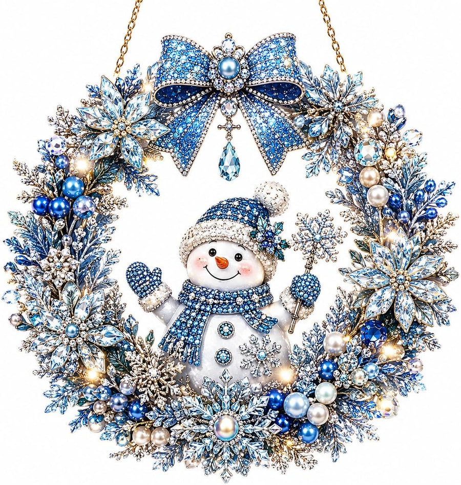 Blue Snowman Christmas Diamond Art Wreath