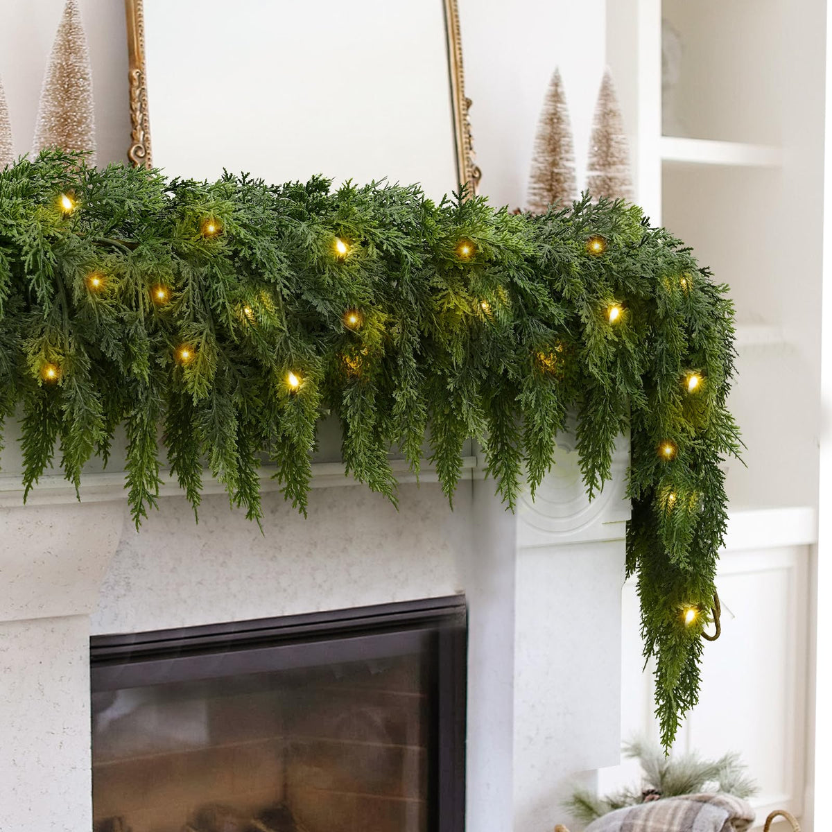 Battery powered warm white LED cedar garland
