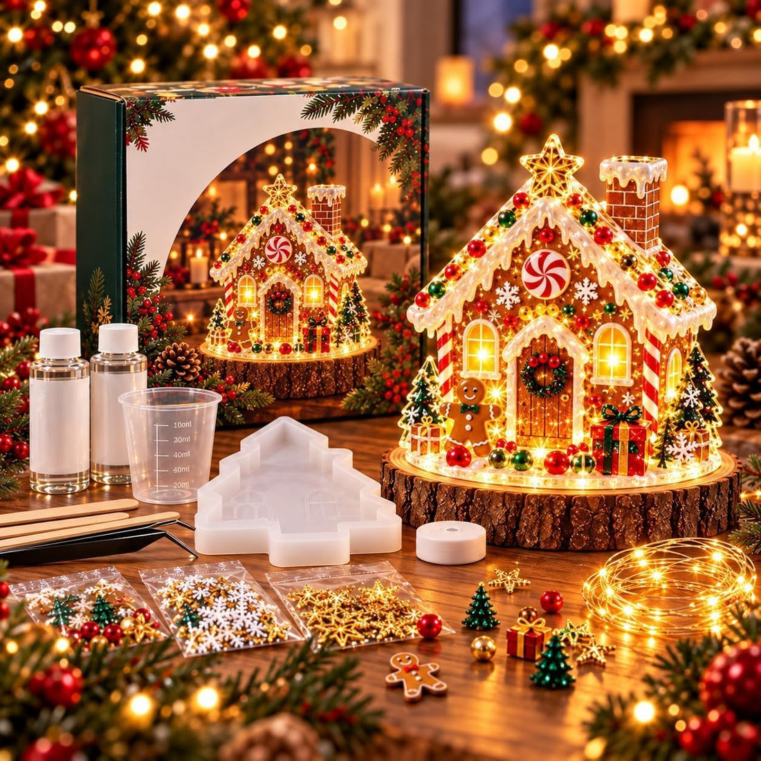 Gingerbread house resin Christmas lamp design
